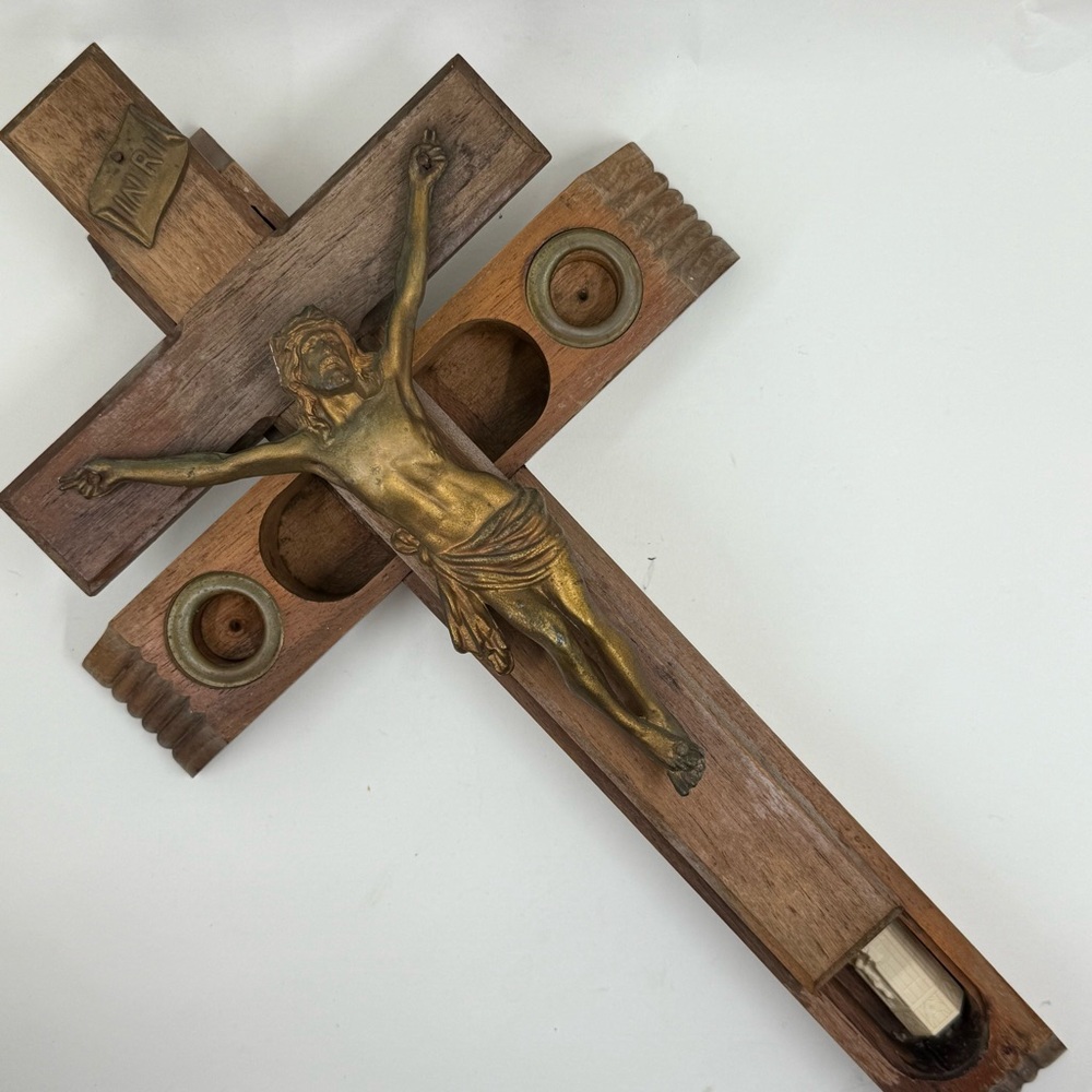 Vintage Wooden Crucifix Last Rights Sick Call Exorcism Kit Catholic INRI JESUS